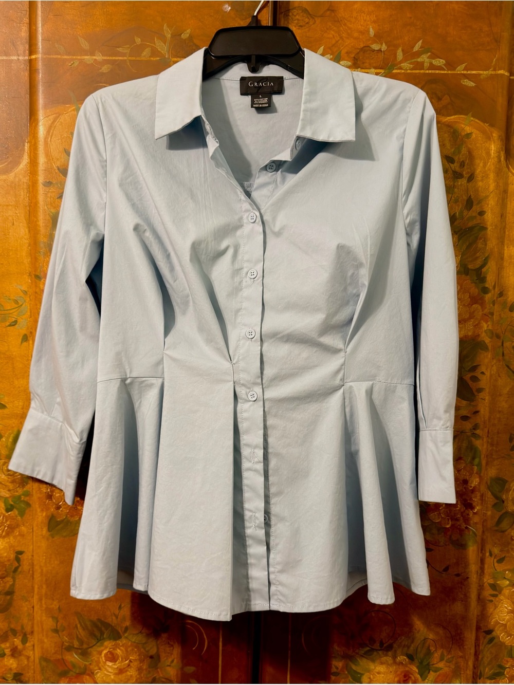 Gracia Light Blue Button-Down Peplum Shirt